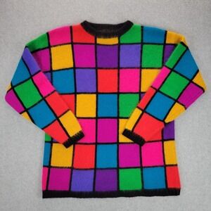 Rafaella 80's Geometric Color Block Knit Sweater Angora Rabbit Hair Lambswool S